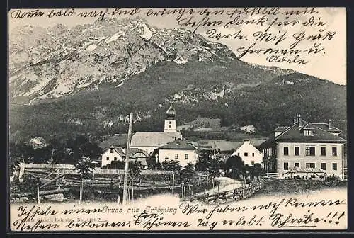 AK Gröbming, Teilansicht mit Kirche und Gebirge