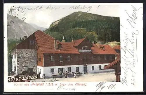 AK Präbichl, Gastwirtschaft und Alpenherberge zum Reichenstein, Bergpanorama