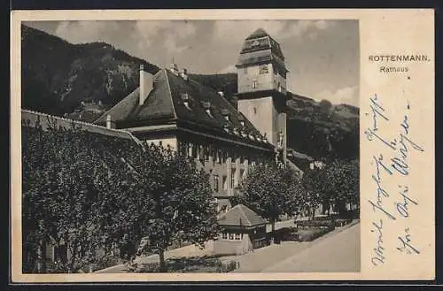 AK Rottenmann, Das Rathaus gegen den Berg