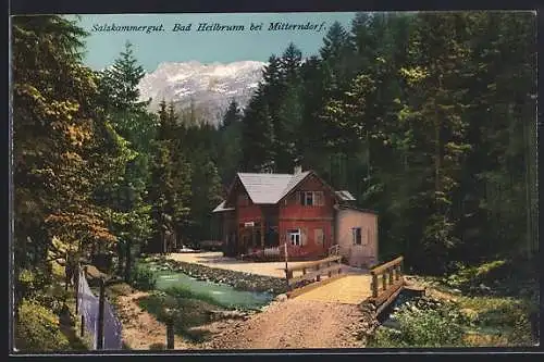 AK Bad Heilbrunn bei Mitterndorf, Ortspartie mit Brücke über einen Bach