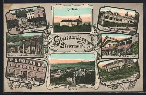 AK Gleichenberg, Kurhaus-Restaurant, Villa Wickenburg, Constantins-Quelle