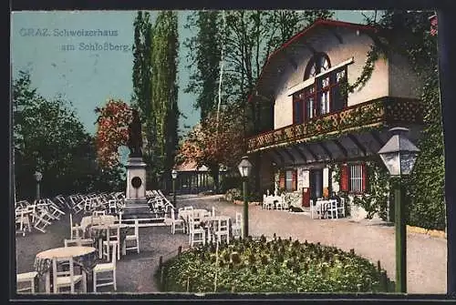 AK Graz, Gasthaus Schweizerhaus am Schlossberg mit Gartenlokal