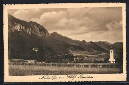 AK St. Johann in Tirol, Niederhofen, Ortspartie mit Schloss Friedstein