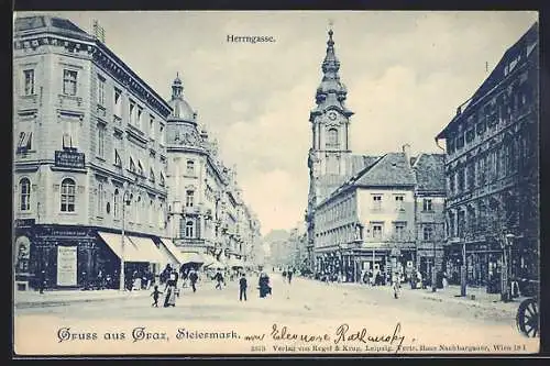 AK Graz /Steiermark, Herrngasse mit Geschäften