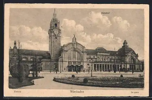 AK Wiesbaden, Blick auf den Bahnhof