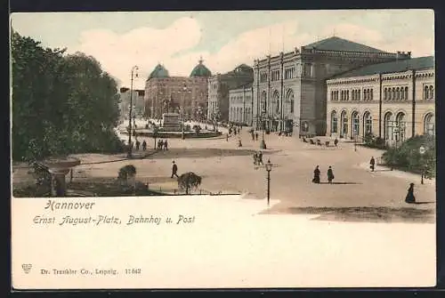 AK Hannover, Ernst-August-Platz, Bahnhof und Post