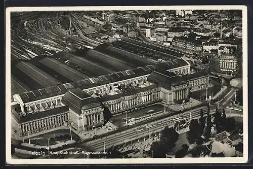 AK Leipzig, Fliegeraufnahme vom Hauptbahnhof