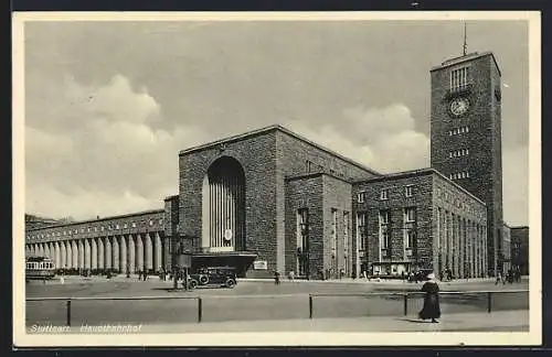 AK Stuttgart, Hauptbahnhof mit Strassenbahn