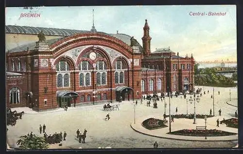 AK Bremen, Central-Bahnhof mit Kutschen