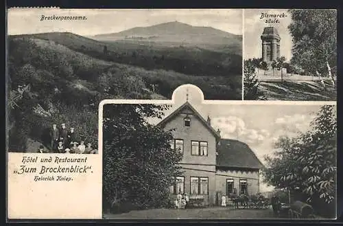 AK Hildesheim, Hotel und Restaurant zum Brockenblick, Brockenpanorama, Bismarcksäule