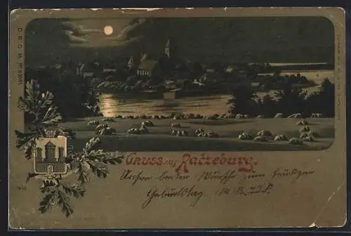 Mondschein-Lithographie Ratzeburg, Panorama bei Nacht