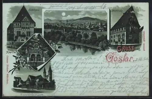 Mondschein-Lithographie Goslar, Gildehaus, Domkapelle und Brusttuch