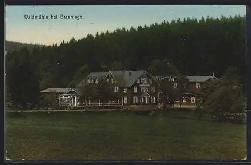 AK Braunlage, Gasthaus Waldmühle vom Feld aus