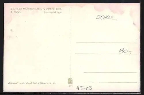 AK Prag, VII. Slet Vsesokolsky 1920, Sokol Turnfest, Männer & Frauen in Tracht