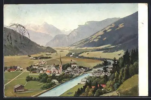 Künstler-AK Zell am Z., Ortsansicht aus der Vogelschau