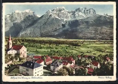 AK Dölsach bei Lienz, Ortsansicht mit den Dolomiten