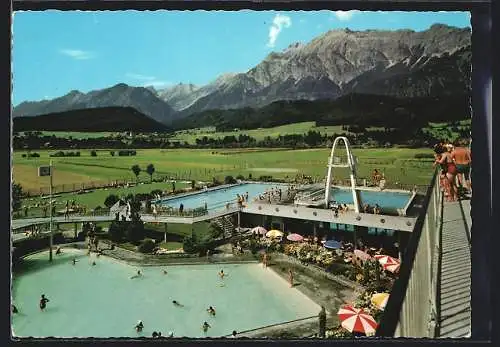 AK Wattens /Tirol, Freibad mit Blick auf den Bettelwurf