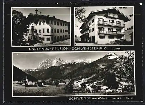 AK Schwendt am Wilden Kaiser, Gasthaus-Pension Schwendterwirt, Ortsansicht