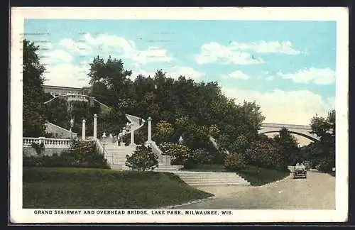 AK Milwaukee, WI, Grand Stairway and Overhead Bridge, Lake Park