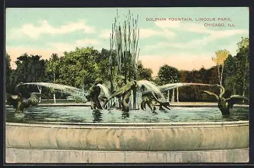 AK Chicago, IL, Dolphin Fountain in Lincoln Park