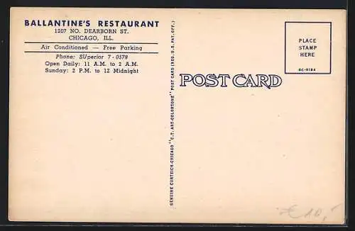 AK Chicago, Ill., Ballantine`s Restaurant 1207 N. Dearborn St.