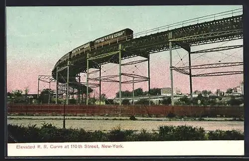 AK New York, NY, Elevated R. R. Curve at 110th Street