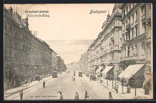 AK Budapest, Strassenbahnen auf dem Elisabeth-Ring