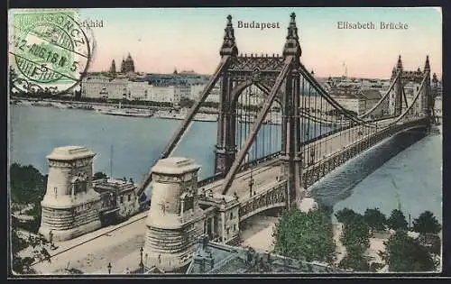 AK Budapest, Blick auf die Elisabeth-Brücke