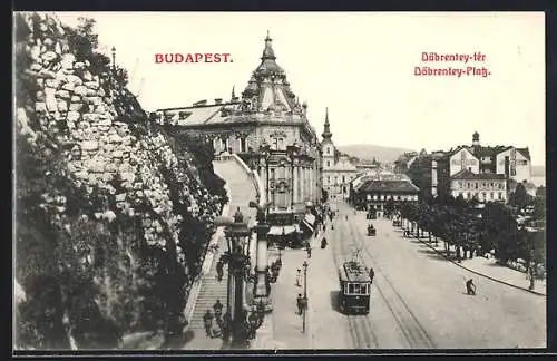 AK Budapest, Strassenbahn am Döbrentey-Platz