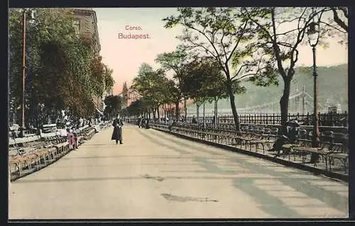 AK Budapest, Corso, Blick auf die Promenade