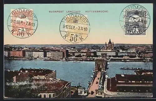 AK Budapest, Panorama mit der Kettenbrücke