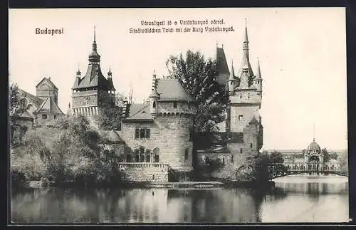 AK Budapest, Stadtwäldchen Teich mit der Burg Vajdahunyad