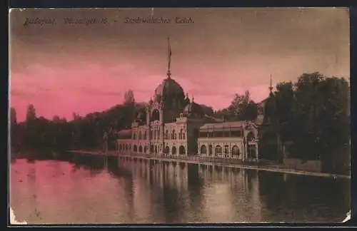 AK Budapest, Herrschaftliches Gebäude am Stadtwäldchen Teich