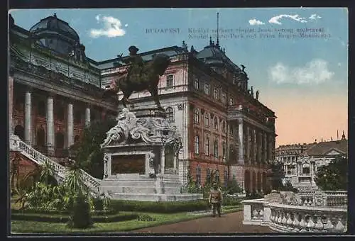 AK Budapest, Königl. Burg-Park mit Prinz Eugen-Monument