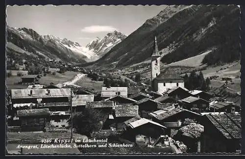 AK Kippel im Lötschental, Ortsansicht mit Anengrat, Lötschenlücke, Sattelhorn und Schienhorn