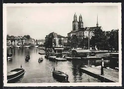 AK Zürich, Wasserkirche und Grossmünster