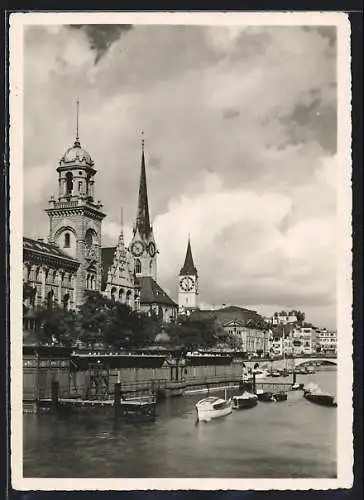 AK Zürich, Teilansicht am Fluss