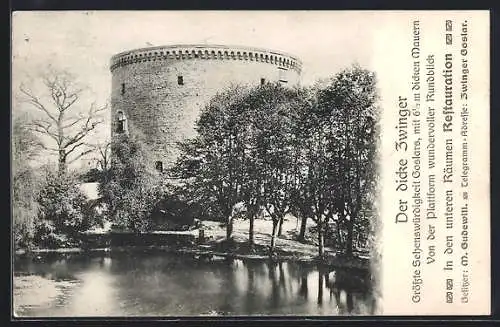 Künstler-AK Goslar, Der dicke Zwinger mit Restaurant von M. Gudewil