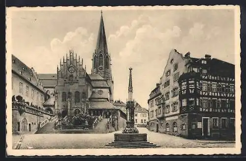 AK Aschaffenburg, Stiftsplatz mit Kirche