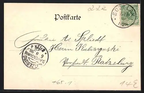 AK Eddelak, Gasthof Kolatzy, Bahnhof, Kirche