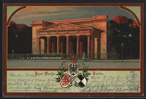 Lithographie Berlin, Neue Wache in der Sonne, Wappen, im Rahmen