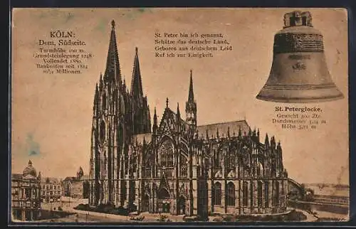 AK Köln, Dom Südseite, St. Peterglocke