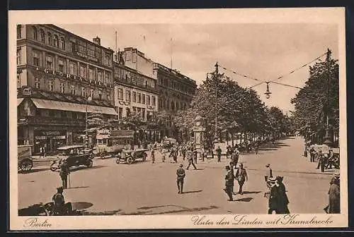 AK Berlin, Unter den Linden und Kranzlerecke mit Geschäften