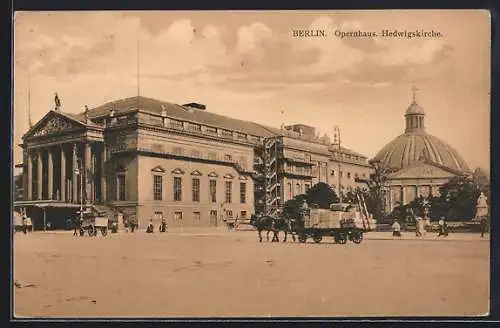 AK Berlin, Opernhaus mit Hedwigskirche