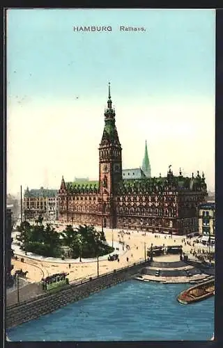 AK Hamburg, Rathaus mit Umgebung aus der Vogelschau