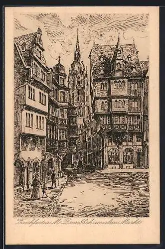 Künstler-AK Alt-Frankfurt, Domblick am alten Markt