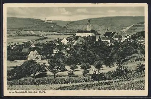 AK Gundelsheim a. N., Teilansicht mit Schloss