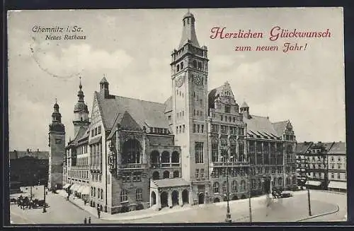 AK Chemnitz i. Sa., Neues Rathaus, Neujahrsgruss