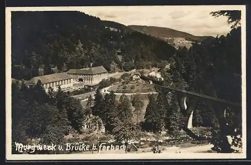 AK Forbach, Murgwerk und Brücke aus der Vogelschau