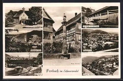 AK Forbach im Schwarzwald, Mosesbrunnen, Kapelle und Kath. Kirche